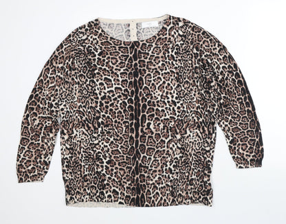 Wallis Womens Brown Animal Print Cotton Pullover Sweatshirt Size L