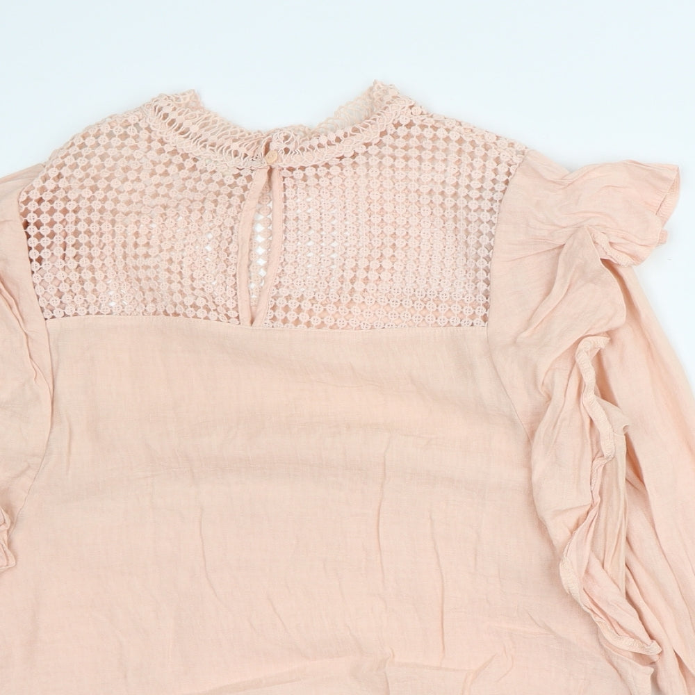 Kilky Womens Pink Polyester Basic Blouse Size M High Neck