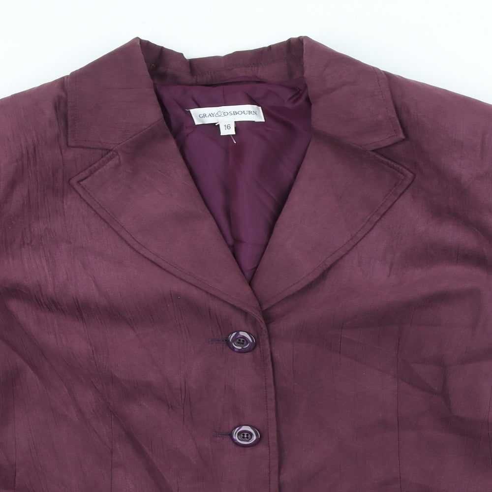 Gray&Osbourn Womens Purple Polyester Jacket Blazer Size 16