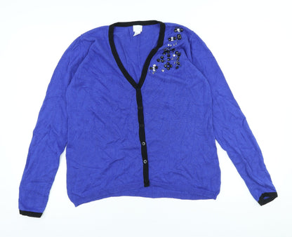 Alba Moda Womens Blue V-Neck Viscose Cardigan Jumper Size 12