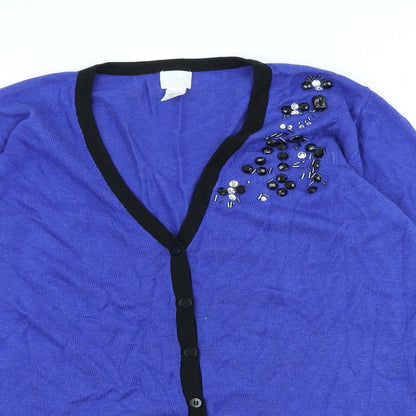 Alba Moda Womens Blue V-Neck Viscose Cardigan Jumper Size 12