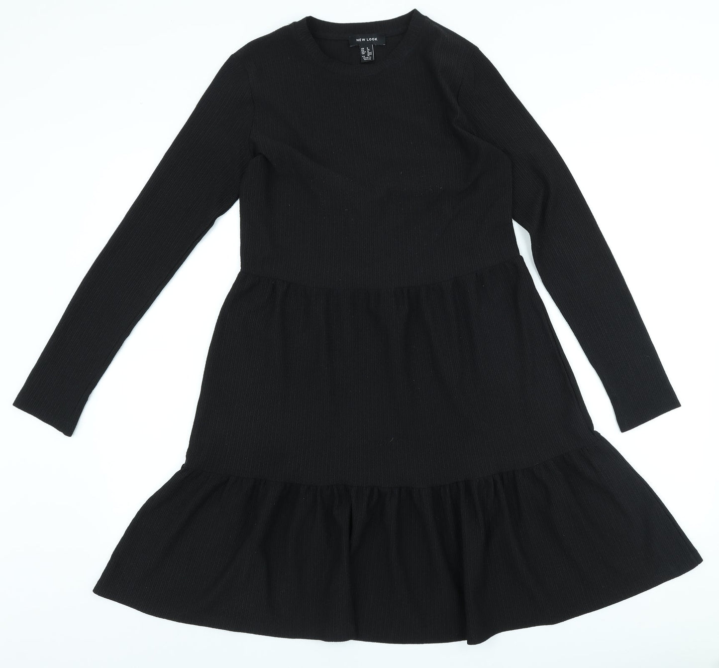 New Look Womens Black Polyester A-Line Size 8 Round Neck