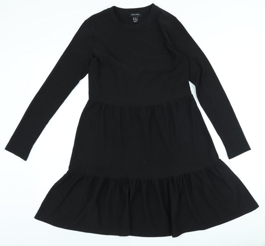 New Look Womens Black Polyester A-Line Size 8 Round Neck