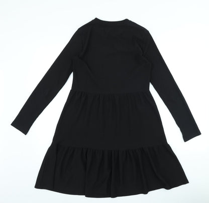 New Look Womens Black Polyester A-Line Size 8 Round Neck