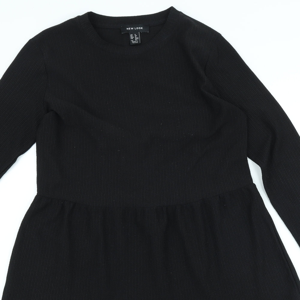 New Look Womens Black Polyester A-Line Size 8 Round Neck