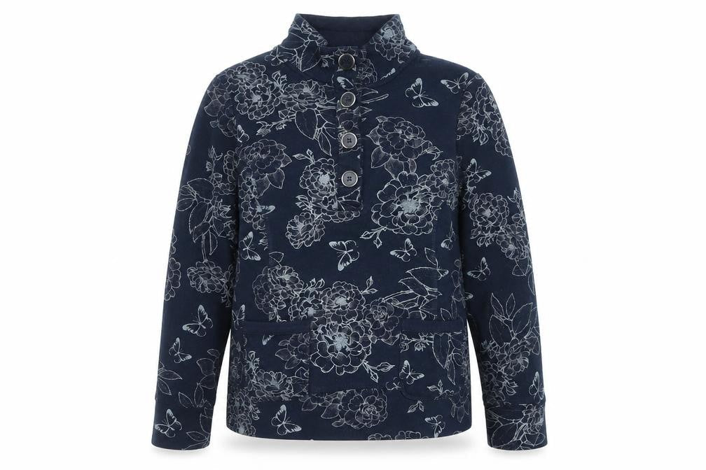 Bonmarché Womens Blue High Neck Floral Polyester Pullover Jumper Size S