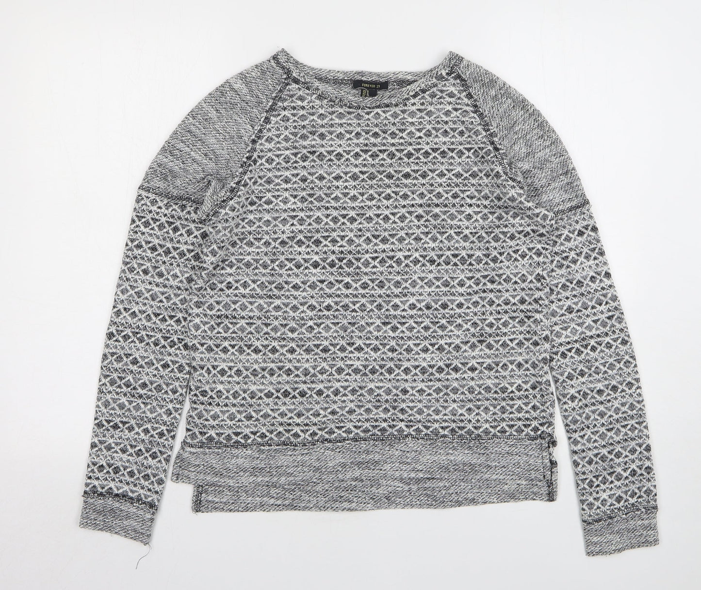 FOREVER 21 Womens Grey Round Neck Geometric Polyester Pullover Jumper Size M