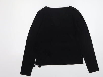 Ellie Louise Womens Black V-Neck Acrylic Pullover Jumper Size L