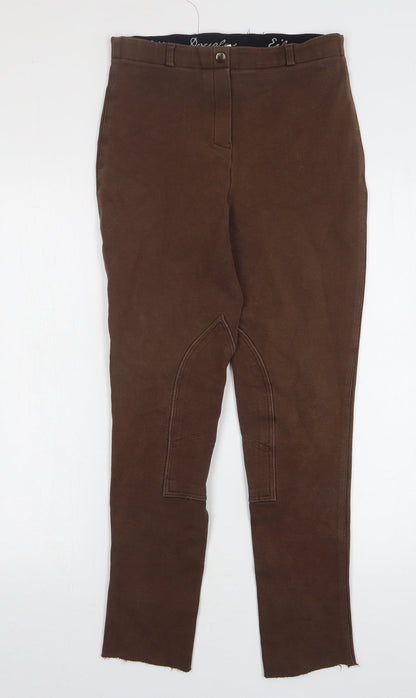 Eileen Douglas Womens Brown Cotton Trousers Size 26 L27 in Regular