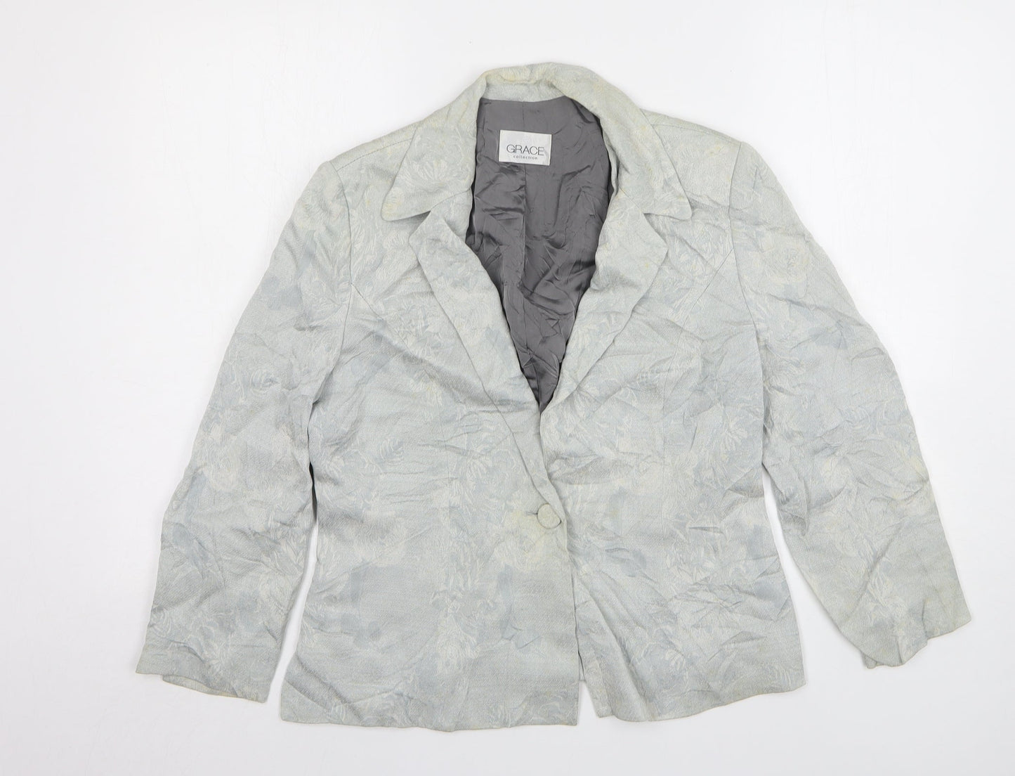 Grace Womens Blue Floral Viscose Jacket Blazer Size 12