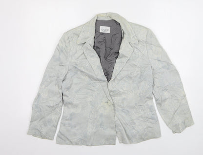 Grace Womens Blue Floral Viscose Jacket Blazer Size 12