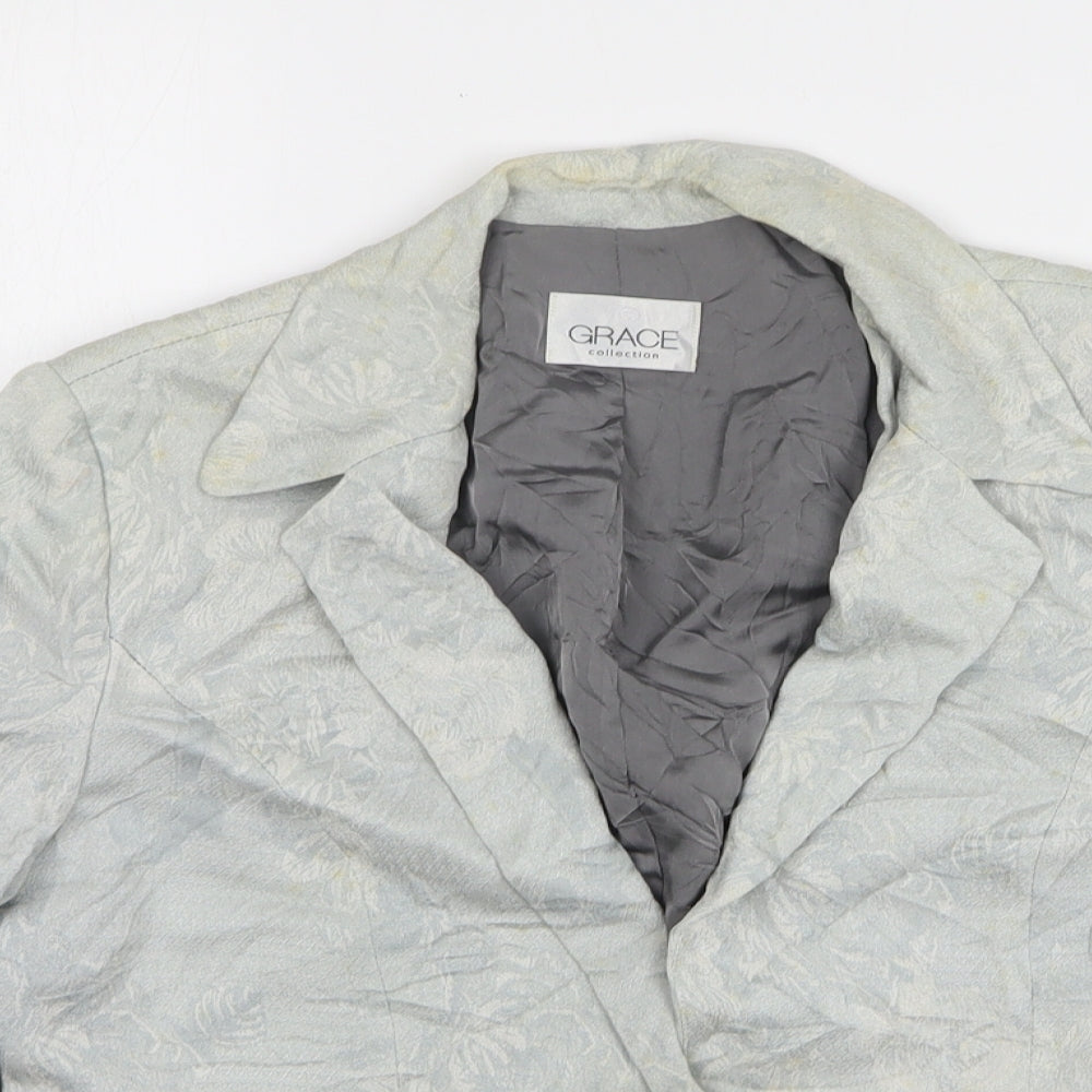 Grace Womens Blue Floral Viscose Jacket Blazer Size 12