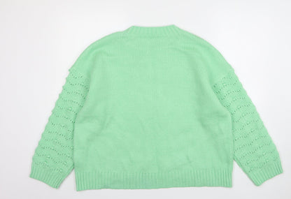 George Womens Green Round Neck Acrylic Pullover Jumper Size L