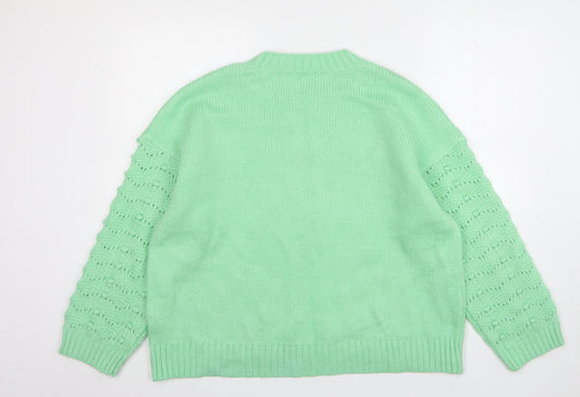 George Womens Green Round Neck Acrylic Pullover Jumper Size L