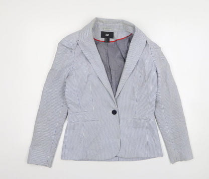 H&M Womens Blue Striped Polyester Jacket Suit Jacket Size 10