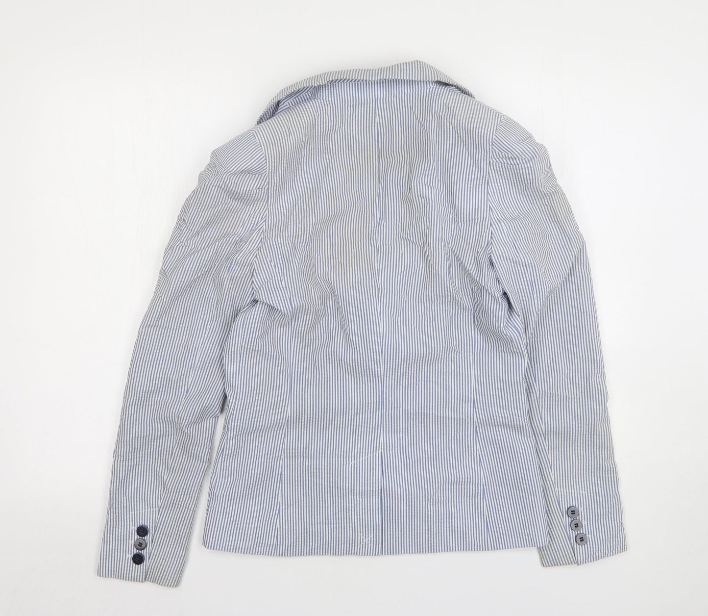H&M Womens Blue Striped Polyester Jacket Suit Jacket Size 10