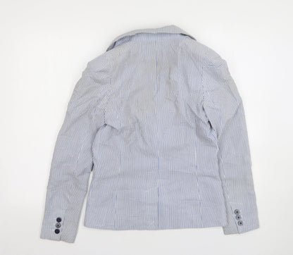 H&M Womens Blue Striped Polyester Jacket Suit Jacket Size 10