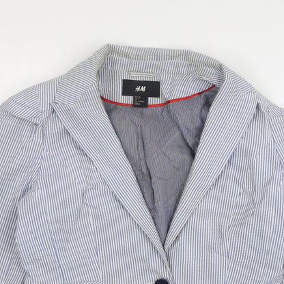 H&M Womens Blue Striped Polyester Jacket Suit Jacket Size 10