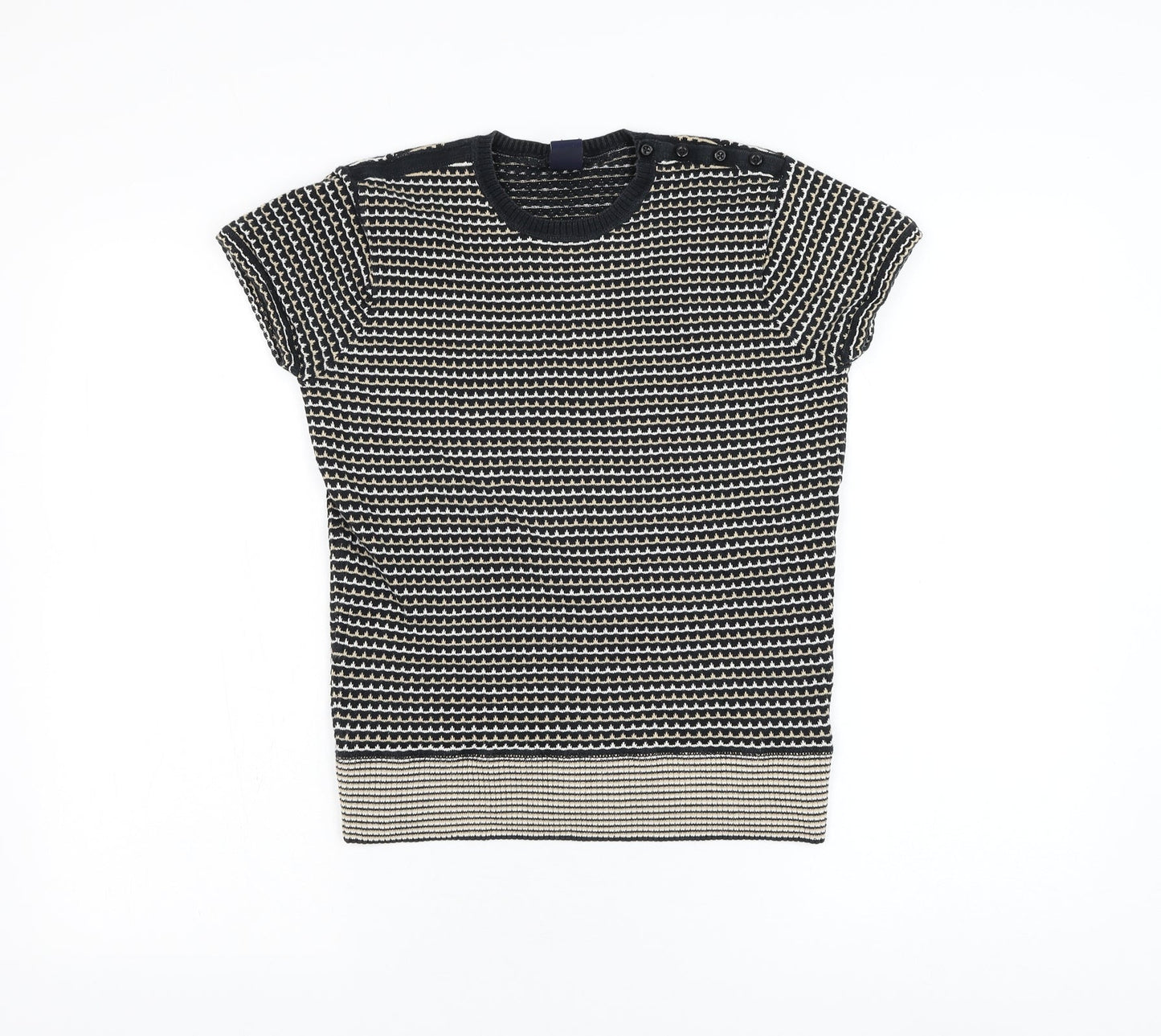 Gap Womens Black Round Neck Striped Polyester Pullover Jumper Size S