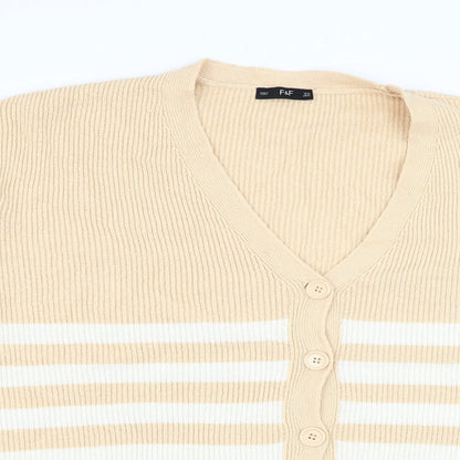 F&F Womens Beige V-Neck Striped Acrylic Cardigan Jumper Size XL