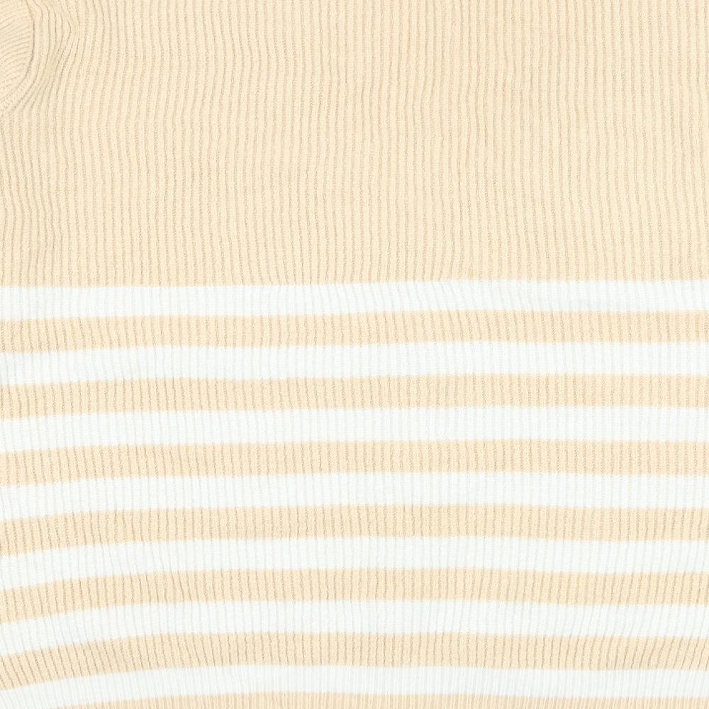 F&F Womens Beige V-Neck Striped Acrylic Cardigan Jumper Size XL
