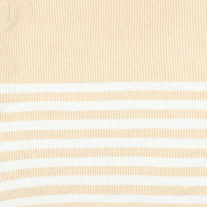 F&F Womens Beige V-Neck Striped Acrylic Cardigan Jumper Size XL