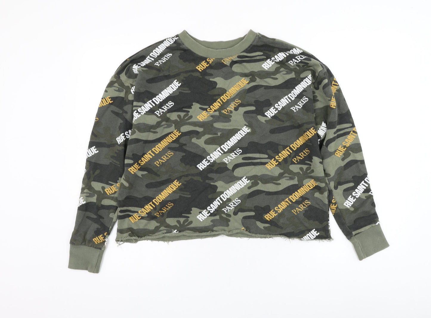River Island Womens Green Camouflage Cotton Pullover Sweatshirt Size XS Pullover - Cropped