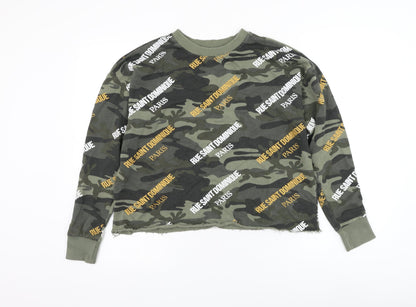 River Island Womens Green Camouflage Cotton Pullover Sweatshirt Size XS Pullover - Cropped