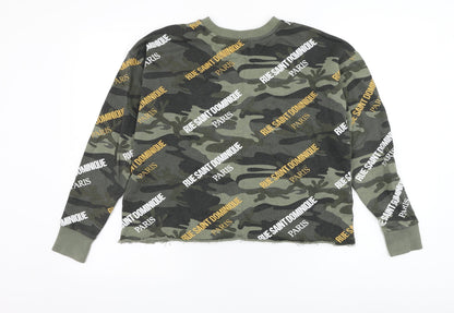 River Island Womens Green Camouflage Cotton Pullover Sweatshirt Size XS Pullover - Cropped