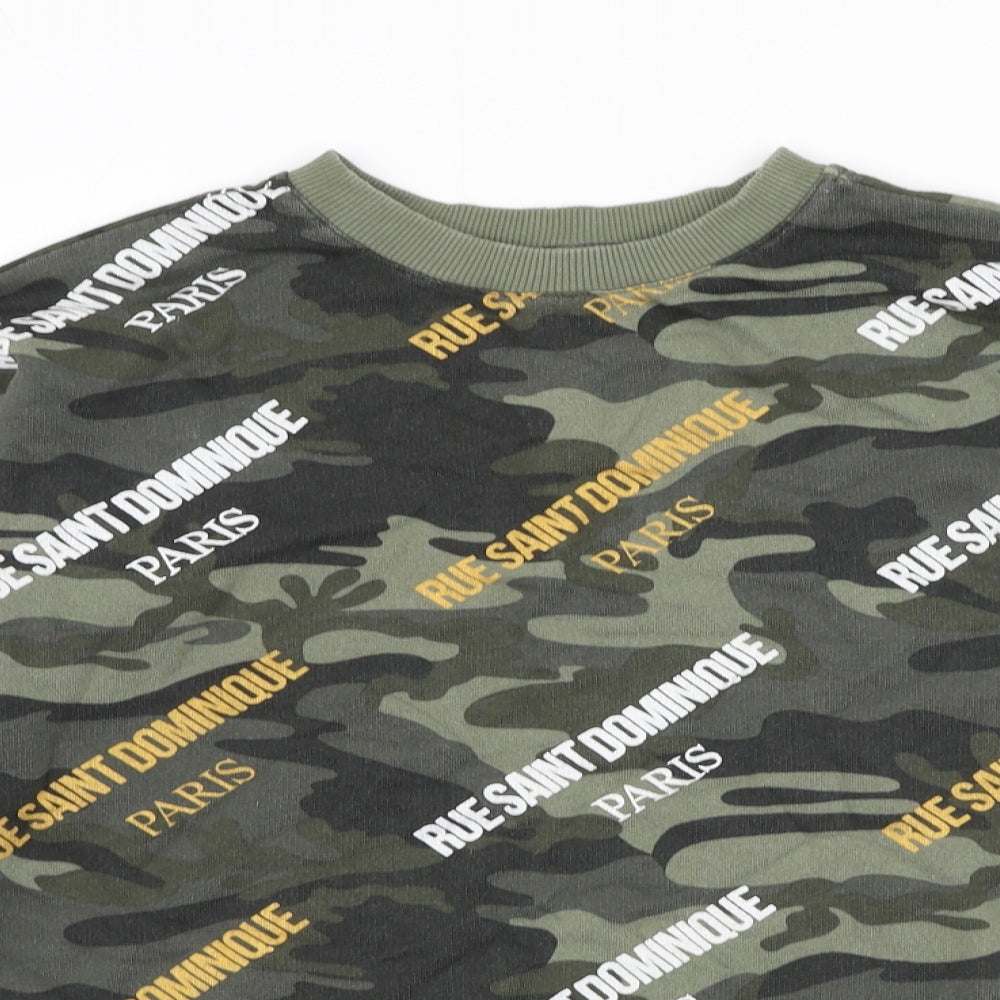 River Island Womens Green Camouflage Cotton Pullover Sweatshirt Size XS Pullover - Cropped