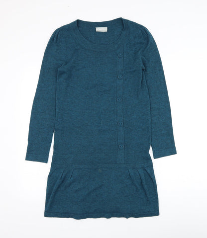 Wallis Womens Blue Acrylic Jacket Dress Size S Round Neck Pullover
