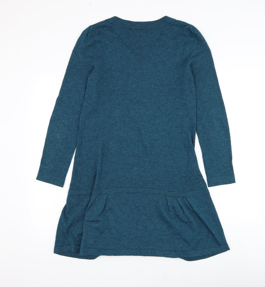 Wallis Womens Blue Acrylic Jacket Dress Size S Round Neck Pullover