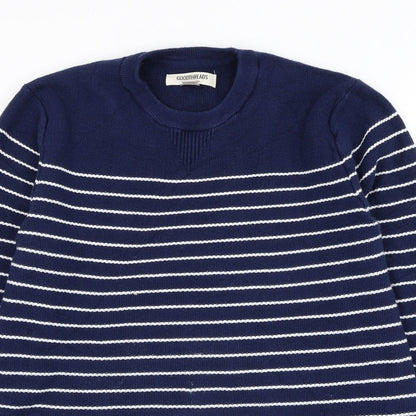 Good Threads Mens Blue Round Neck Striped Cotton Pullover Jumper Size S