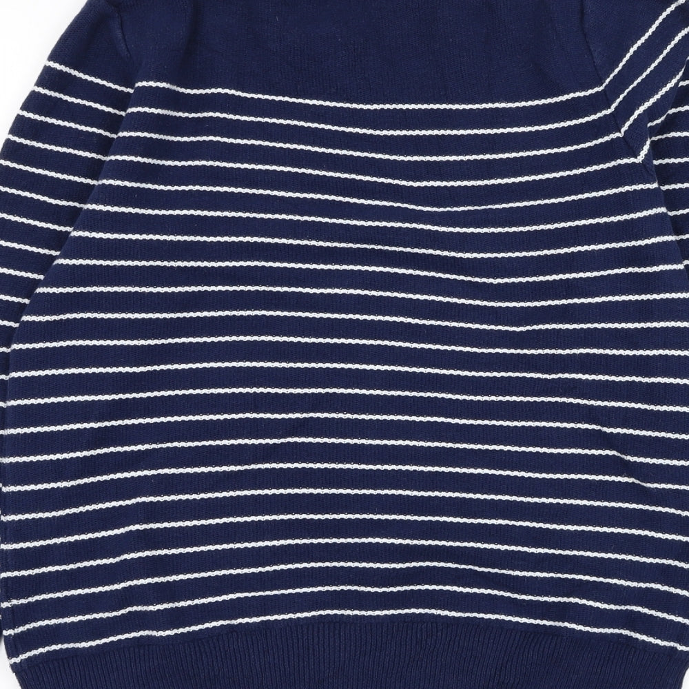 Good Threads Mens Blue Round Neck Striped Cotton Pullover Jumper Size S