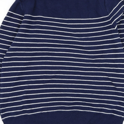 Good Threads Mens Blue Round Neck Striped Cotton Pullover Jumper Size S