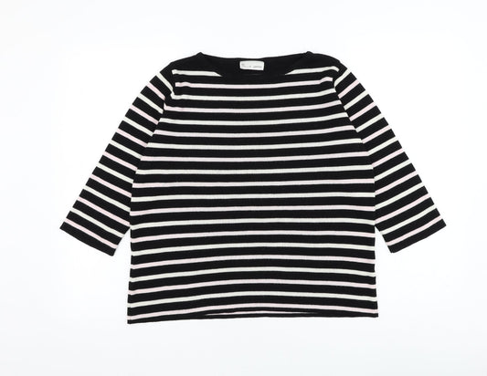 BHS Womens Black Round Neck Striped Acrylic Pullover Jumper Size 18