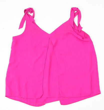 George Womens Pink Polyester Basic Blouse Size 12 V-Neck