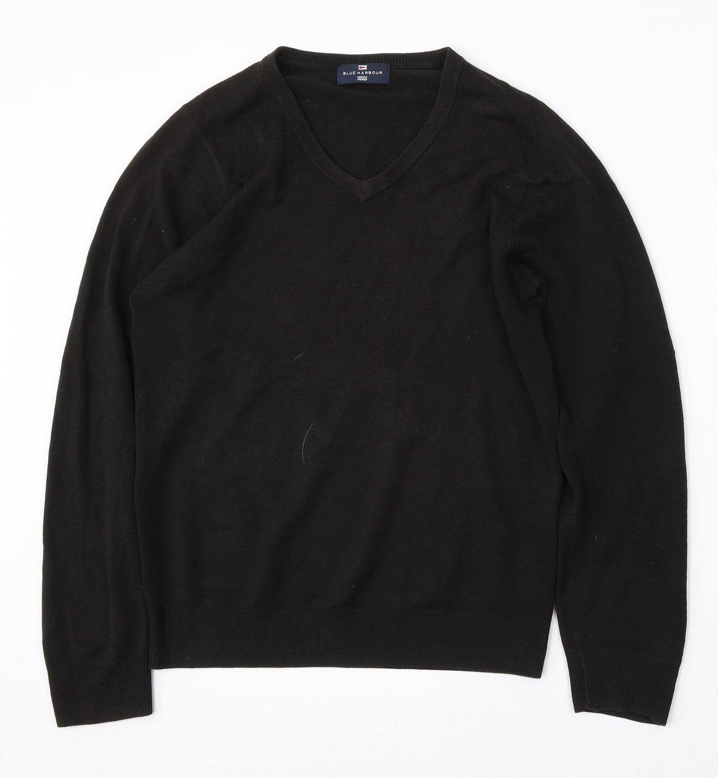 Marks and Spencer Mens Black V-Neck Acrylic Pullover Jumper Size S