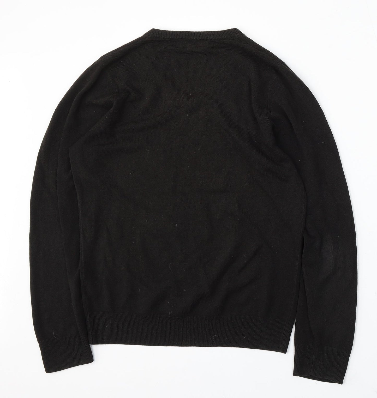 Marks and Spencer Mens Black V-Neck Acrylic Pullover Jumper Size S