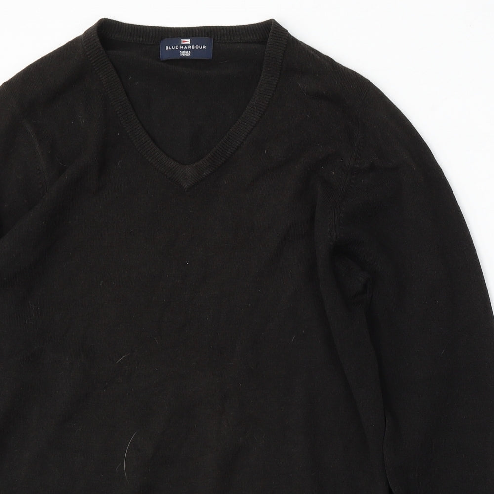 Marks and Spencer Mens Black V-Neck Acrylic Pullover Jumper Size S
