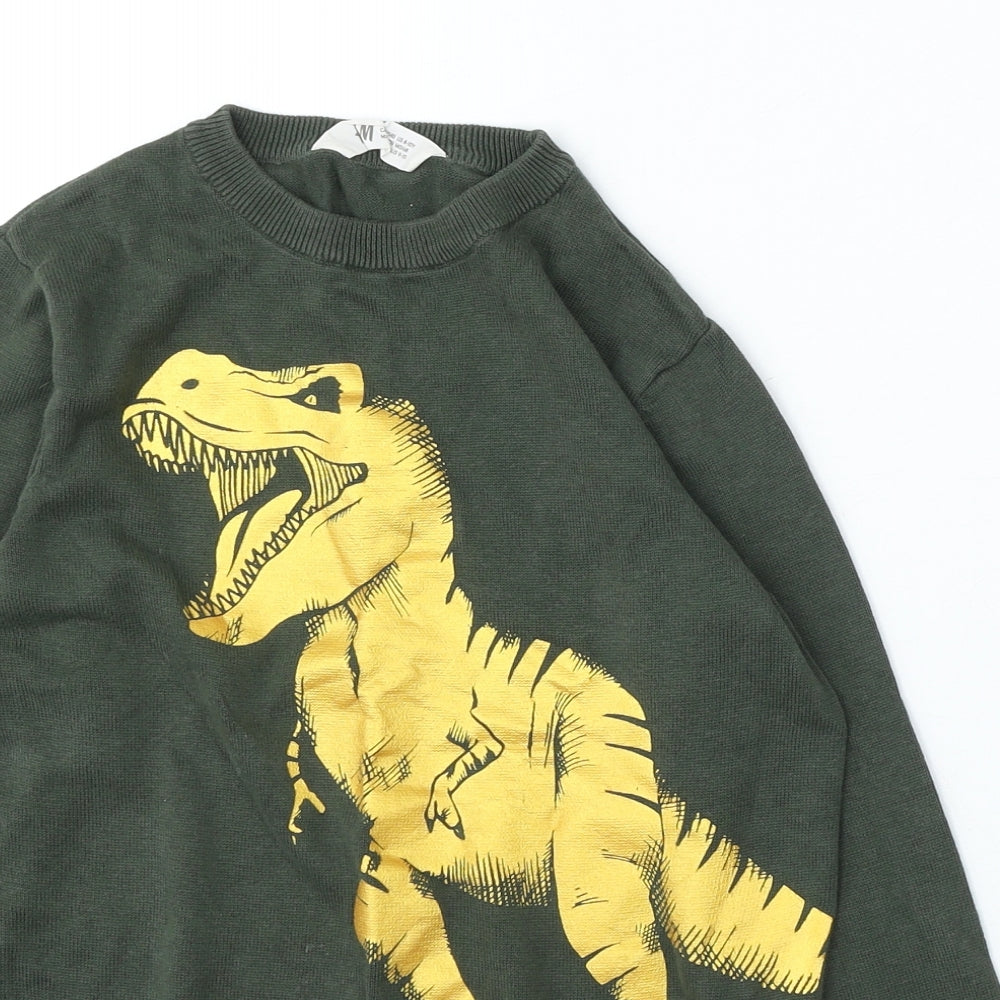 H&M Boys Green Cotton Pullover Sweatshirt Size 9-10 Years - dinosaur