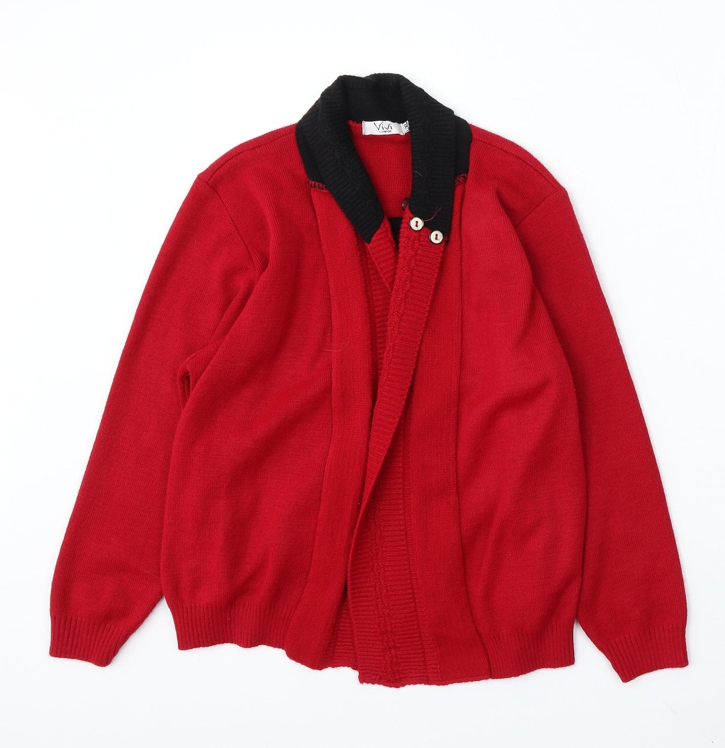 Vivi London Womens Red V-Neck Acrylic Cardigan Jumper Size L