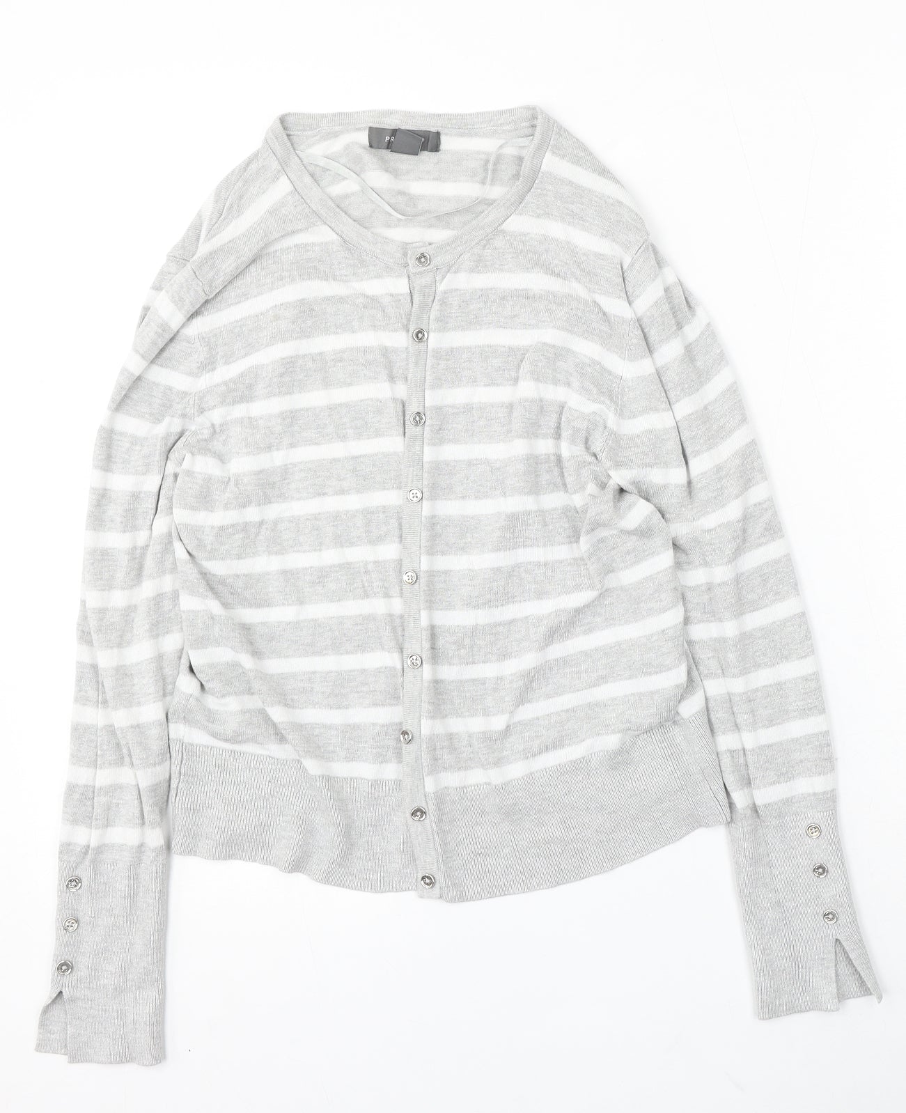 Primark Womens Grey Round Neck Striped Viscose Cardigan Jumper Size 12