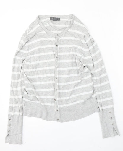 Primark Womens Grey Round Neck Striped Viscose Cardigan Jumper Size 12