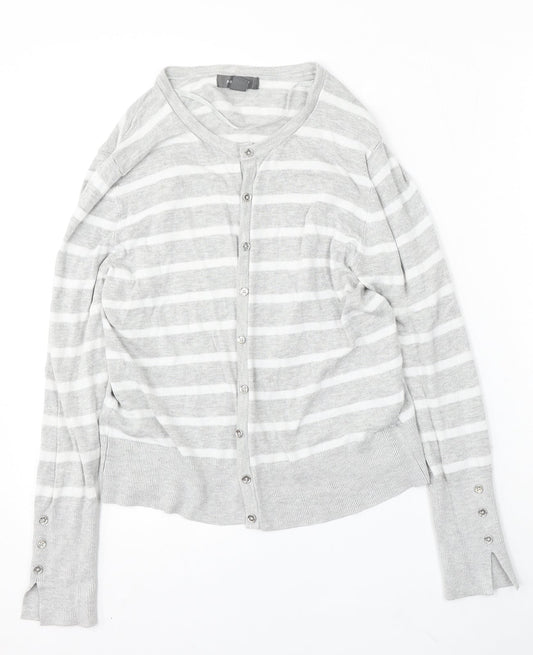 Primark Womens Grey Round Neck Striped Viscose Cardigan Jumper Size 12