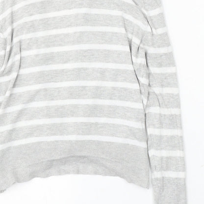 Primark Womens Grey Round Neck Striped Viscose Cardigan Jumper Size 12