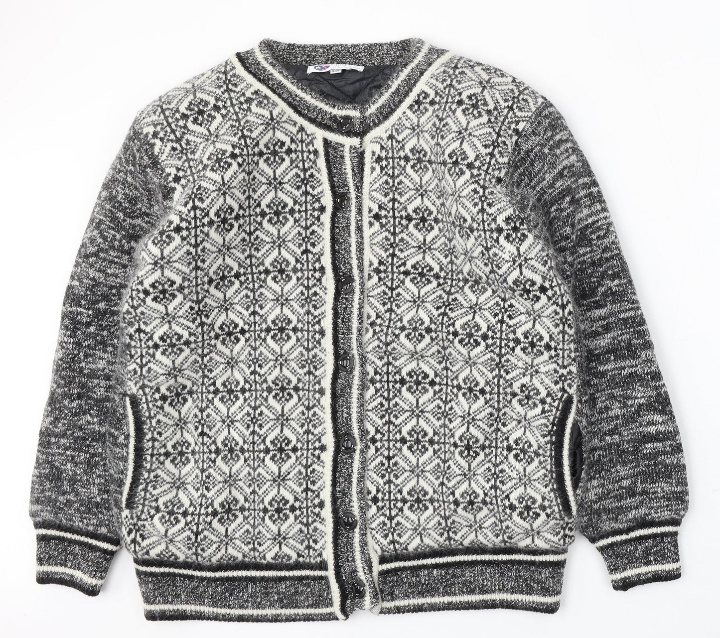 Fragrance Womens Multicoloured Round Neck Geometric Acrylic Cardigan Jumper Size S