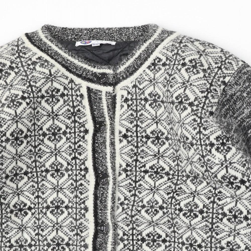 Fragrance Womens Multicoloured Round Neck Geometric Acrylic Cardigan Jumper Size S