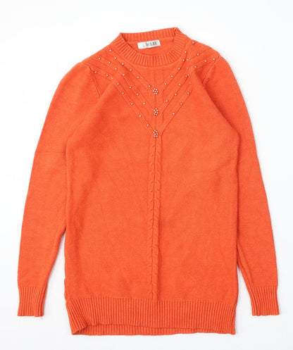 Oui Lei Womens Orange Round Neck Acrylic Pullover Jumper Size S