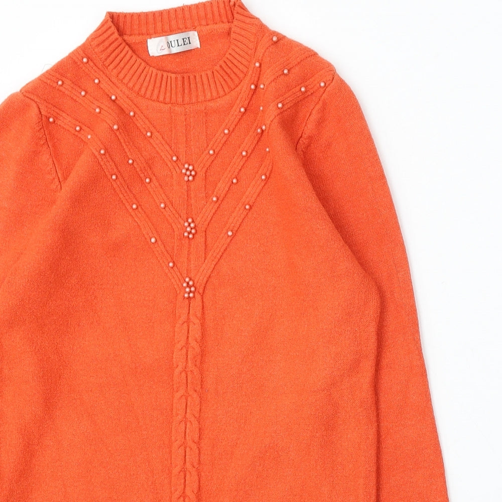 Oui Lei Womens Orange Round Neck Acrylic Pullover Jumper Size S